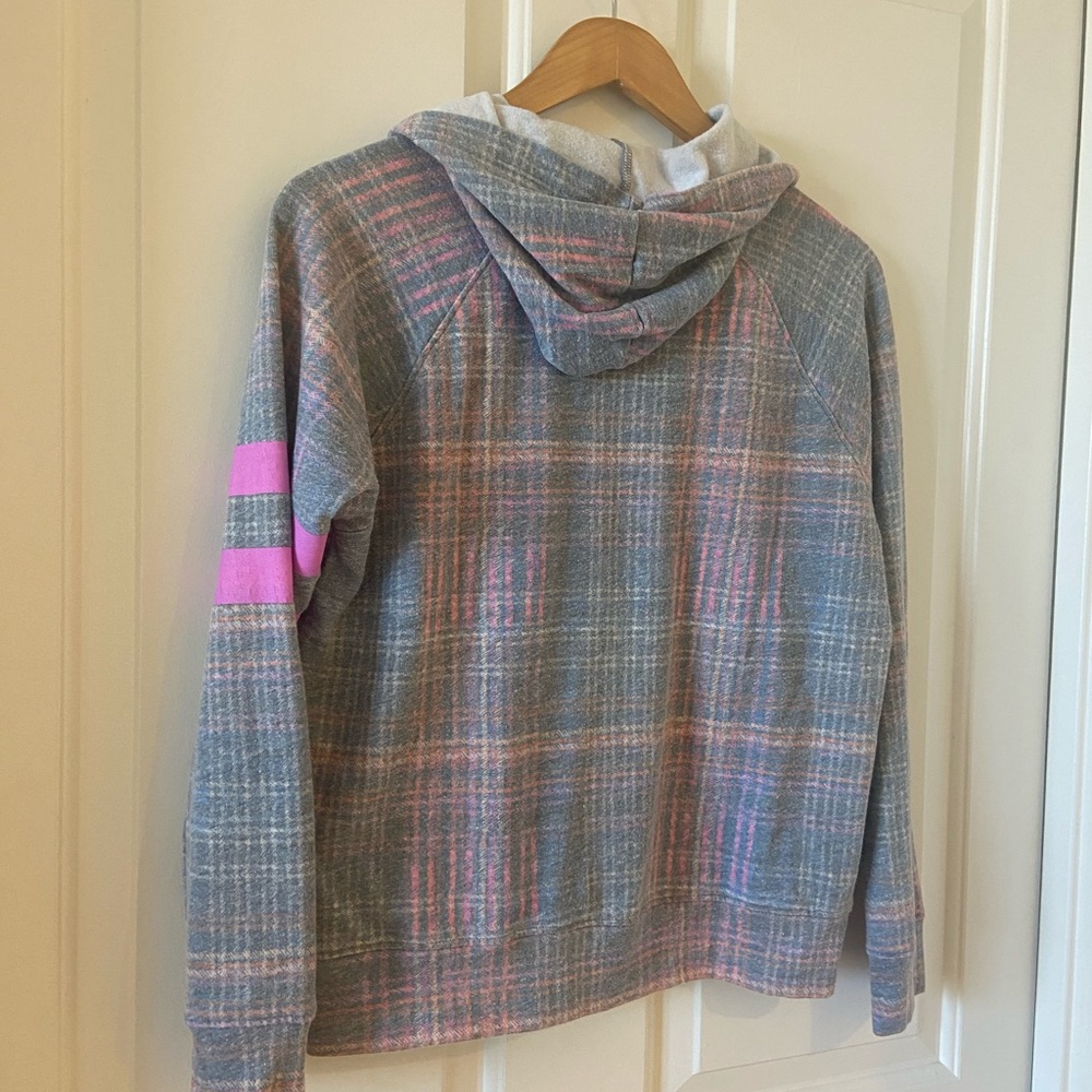 Anthropologie Sundry Stripes Plaid Pink Petal Hoodie Size 0 XS Womens - Picture 7 of 7